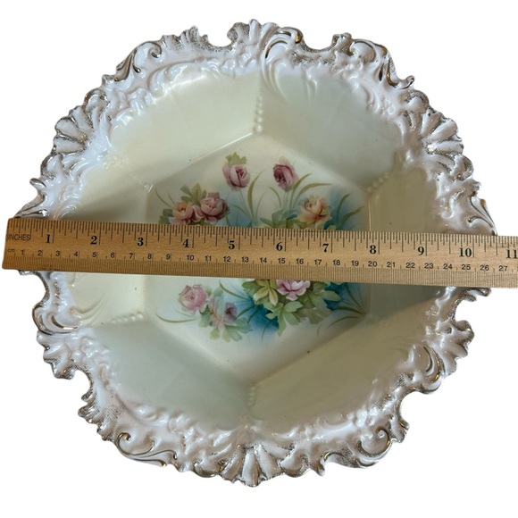 Antique Bowl RS Prussia Floral Pink Rose Gold Trim 10.5” Ornate Decorative Fruit - Picture 3 of 7